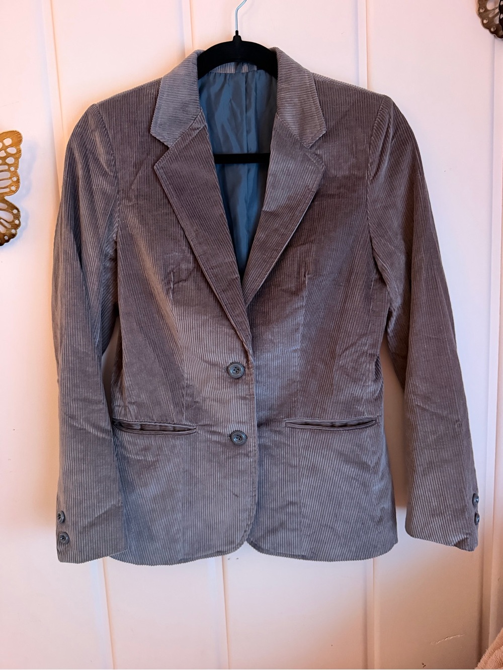 Women’s Cotton Corduroy Two-Button Blazer Jacket - Plum Gray sz7/8